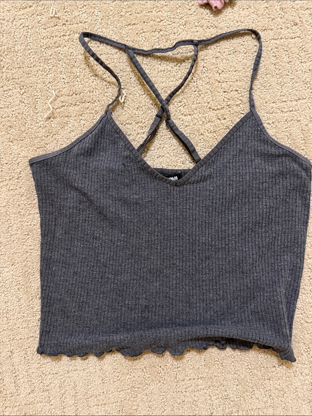 Charcoal Ribbed Crossback Crop Top - Women fashion nova